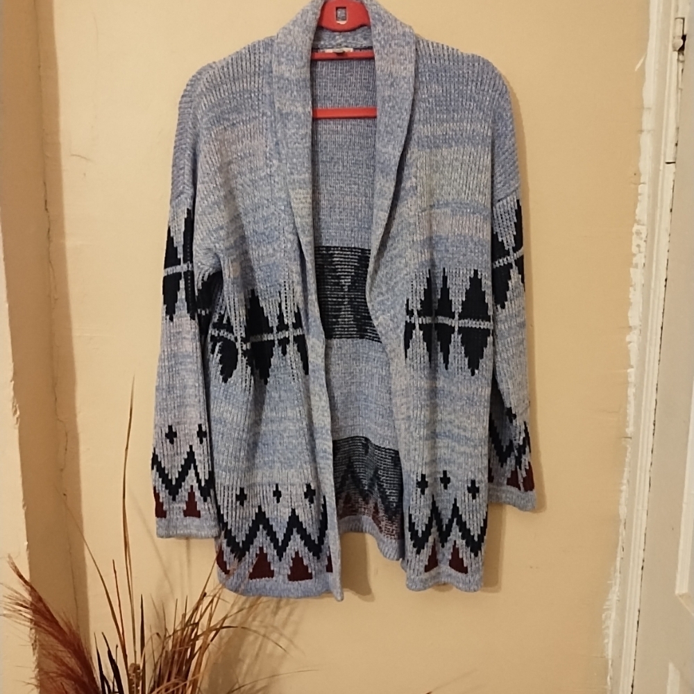 Urban Outfitters Ecoté Blue,Black,Red Women's Artez Open Front‎ Sweater Sz Small